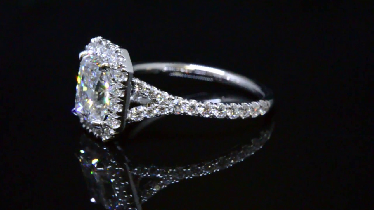 Split shank Radiant Cut Halo Diamond Engagement Ring - YouTube