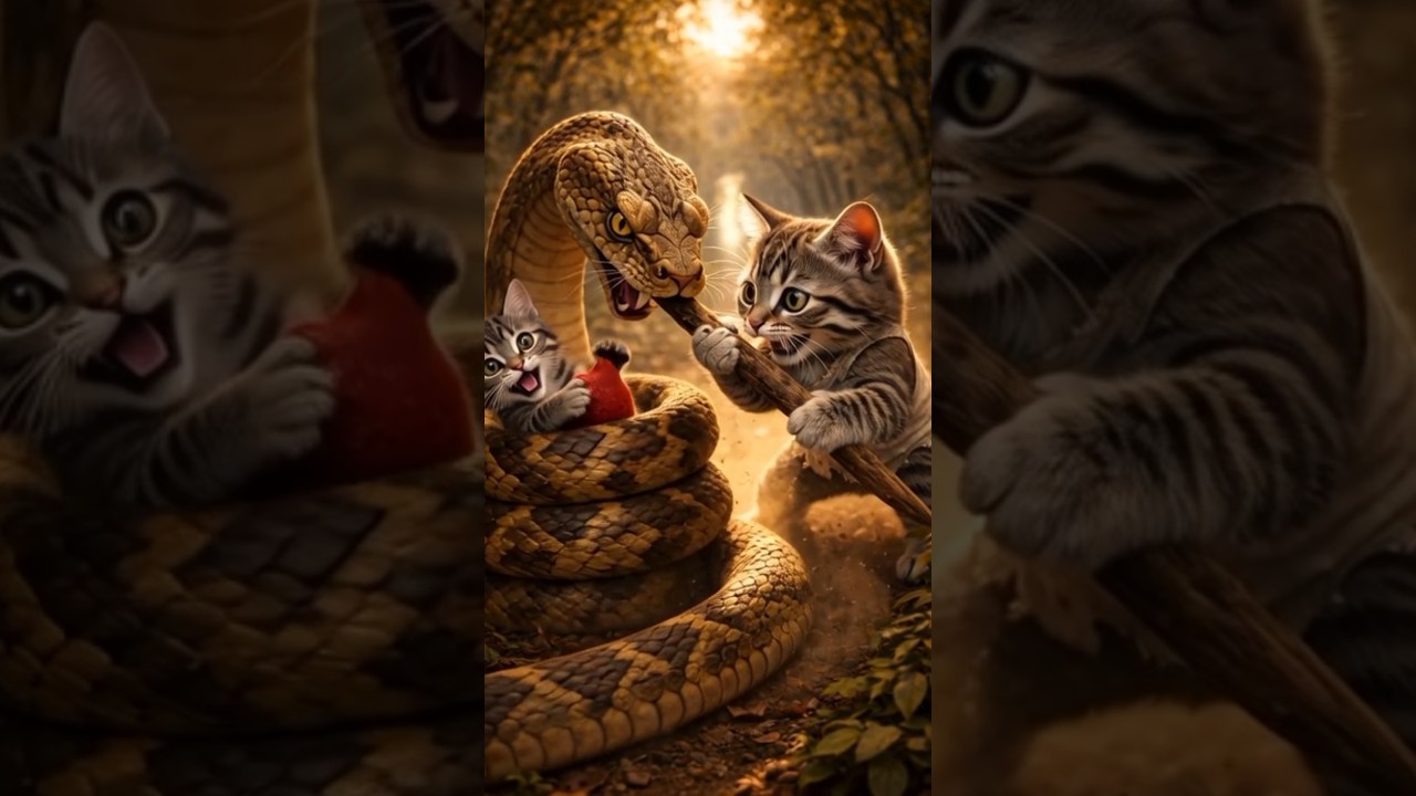 Cat Save her Sister life From a Big Snake #cat #snake #shorts