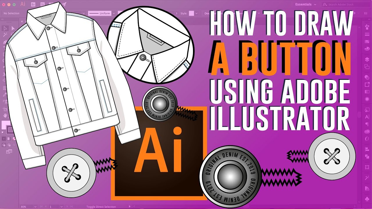 how to draw a button, for denim jackets and shirts using adobe illustrator