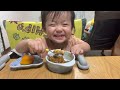 Curry 🍛 Simmered Pumpkin 🎃 Spinach Miso Soup 👶♥カレー🍛かぼちゃの煮物🎃ほうれん草の味噌汁👶♥