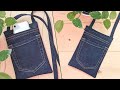 DIY Easy Simple Denim Phone Crossbody Bag with Zipper Out of Old Jeans | Bag Tutorial |Upcycle Craft