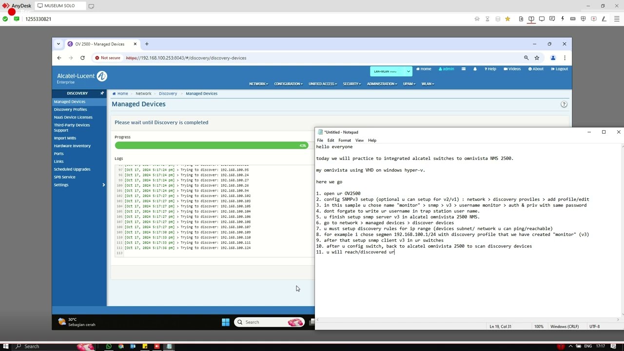 ALCATEL OMNIVISTA 2500 NMS INTEGRATED WITH SWITCHES VIA SNMPv3