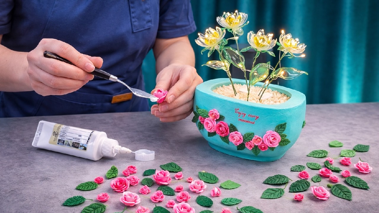 🍀Einfache Pflanzkübel-Idee aus Gips / Minimalistische Flaschenblume / Wohndeko