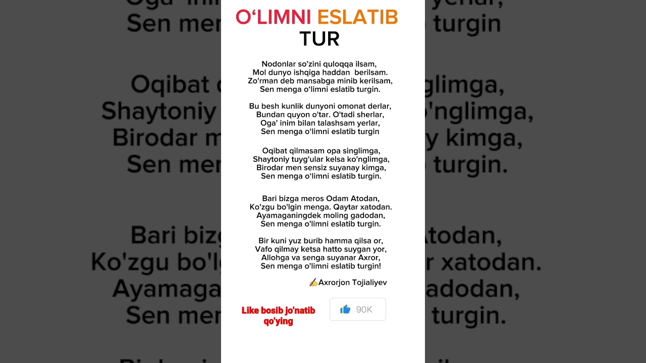 o‘lim haqida she‘r. 