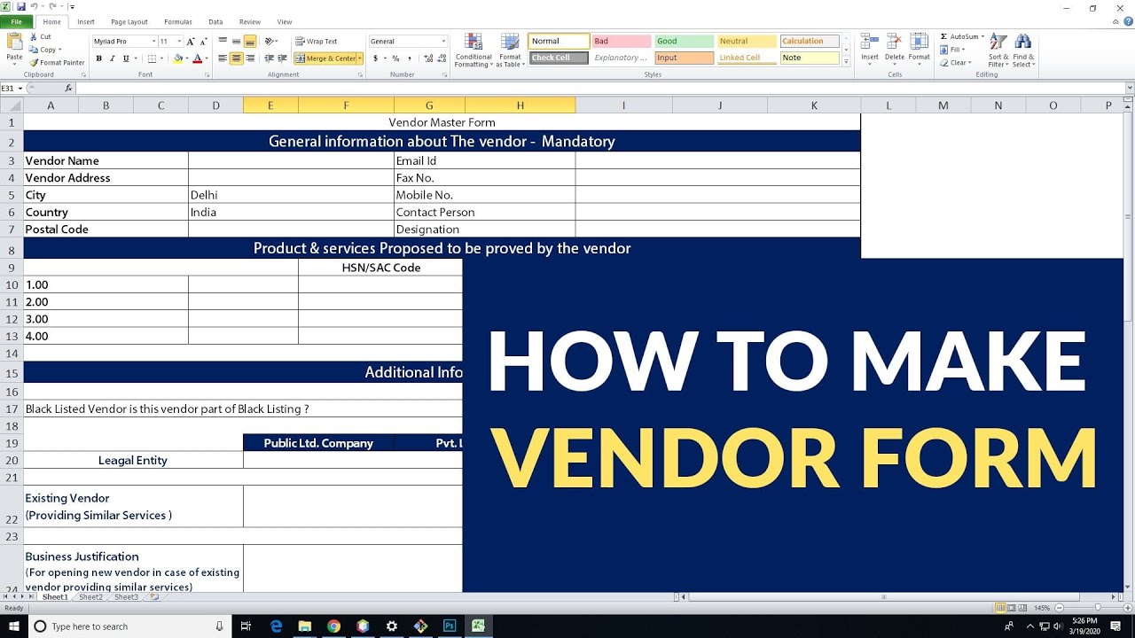 How to Make Vendor Form In Excel Vendor Master Form In Excel Vendor