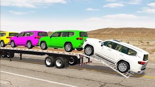 Flatbed Truck Mcqueen | Transportation with Truck - Pothole Vs Car #80 - BeamNG.Drive
