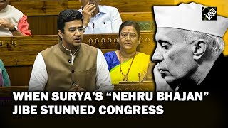 “Nehru Bhajan...” When Tejasvi Surya took a jibe at Congress, Rahul Gandhi in Parliament