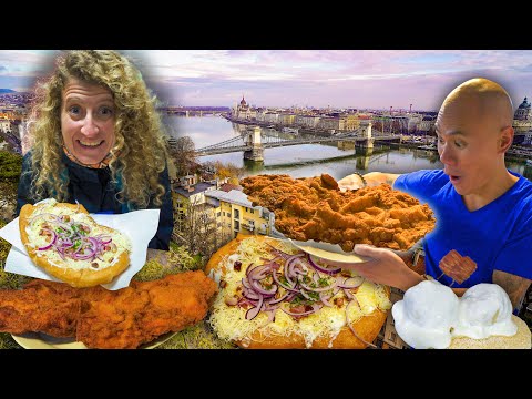 Street Food in Budapest, Hungary 🇭🇺 - MONSTER HUNGARIAN PORK SCHNITZEL + BEST LÁNGOS IN BUDAPEST!