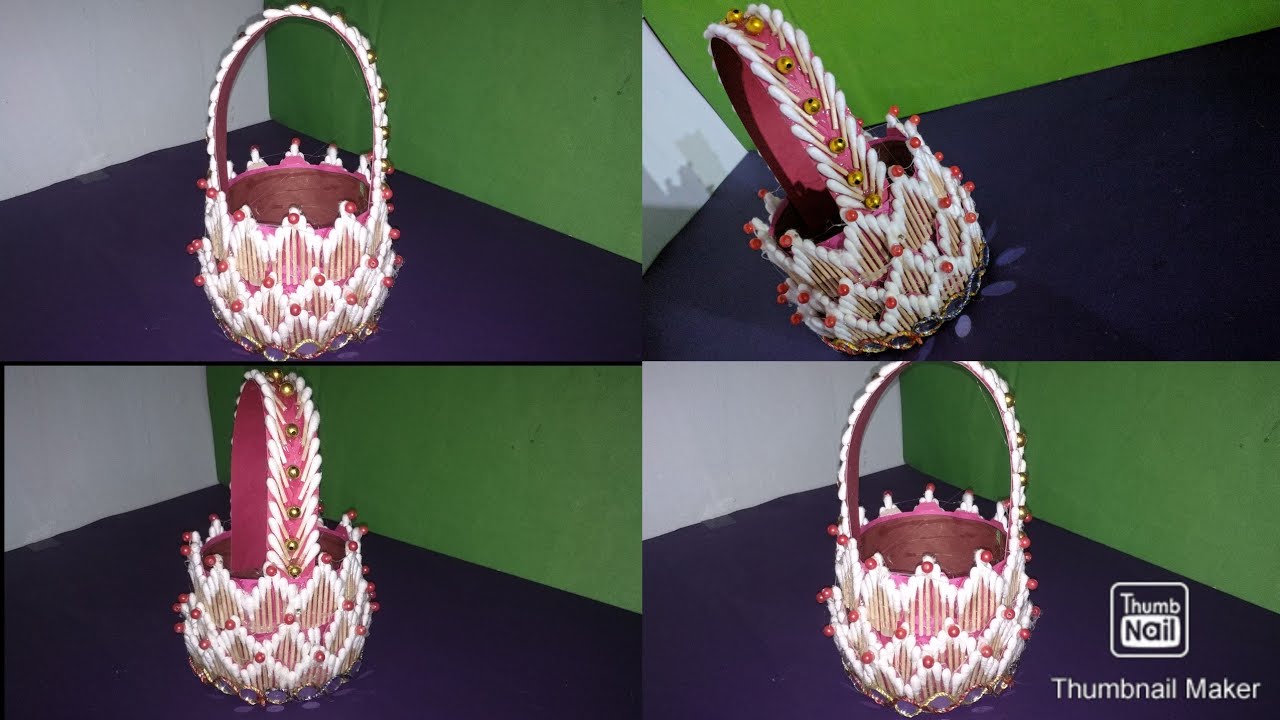 How to make a basket with Cotton Ear Buds And plastic Bottle YouTube