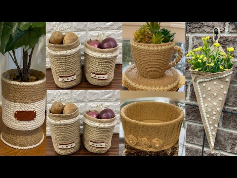 5 Diy Jute Basket Ideas/ Jute Rope Crafts/ Jute Burlap Basket/ Jute Storage  Basketافكار من الخيش 