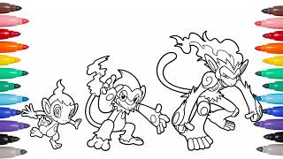 Coloring Chimchar, Monferno & Infernape | GEN 4 Fire Starter Evolution Line