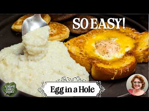 Homemade Egg in a Hole with Sausage and Creamy Microwave Grits