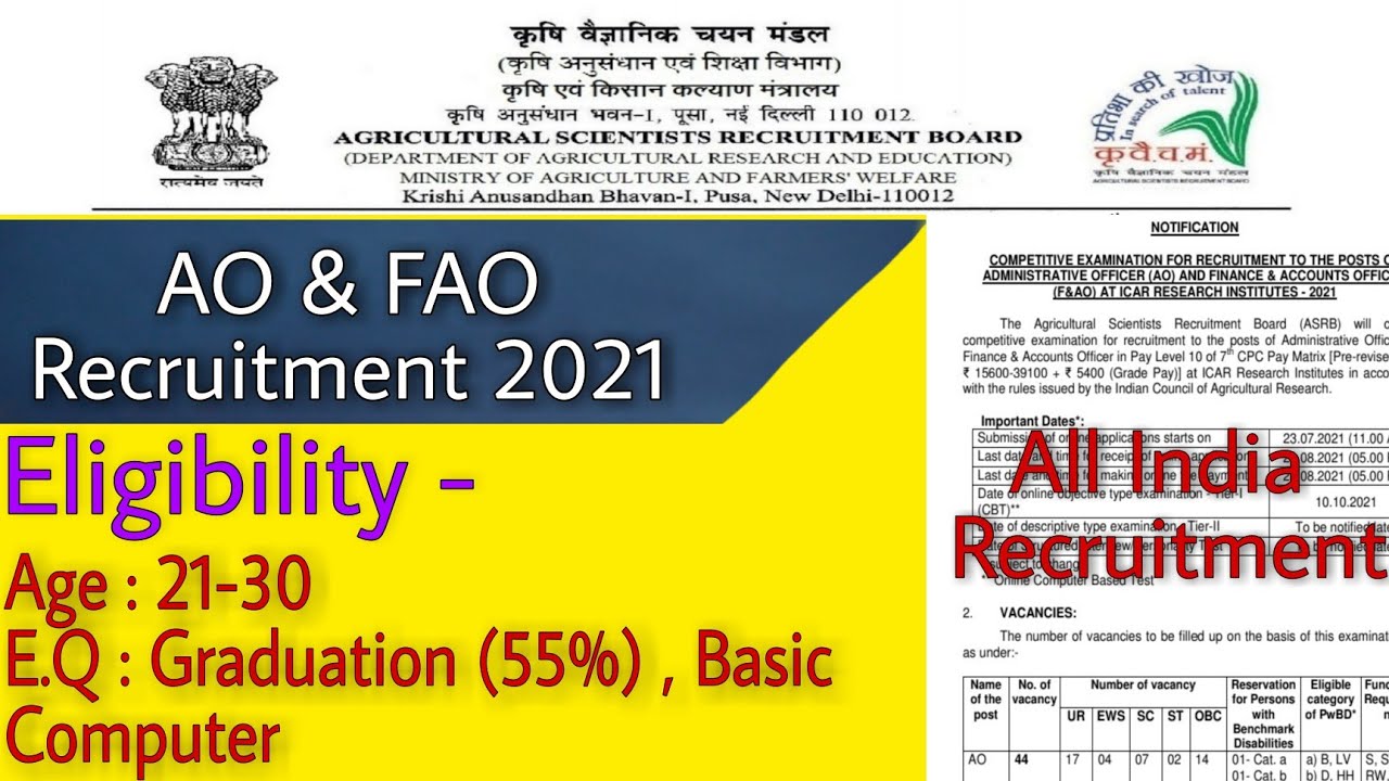 ASRB AO & FAO Recruitment 2021 • Administrative Officer & Financial Accountant Officer recruitment