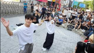 [STREET ARTIST] YU KAGAWA, HYOJIN & YOUNGWON. INTERACTIVE HONGDAE BUSKING. 230705.