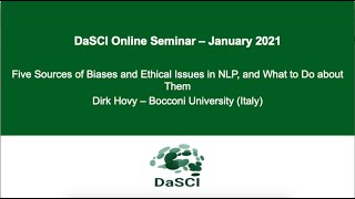 Five sources of biases and ethical issues in NLP, and what to do about them, Dirk Hovy
