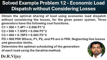 Solved Example Problem 12 - Economic Load Dispatch without Considering Losses #psoc