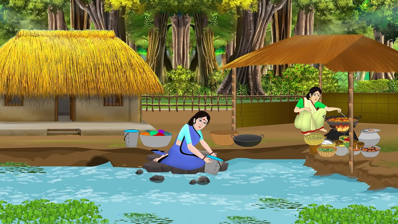 नदी किनारे दो बहनों का रसोई | Hindi Story | Hindi Kahaniya | Moral Stories | cartoon story