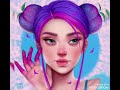 صور بنات كرتون جميلة في الشعر البنفسجي 