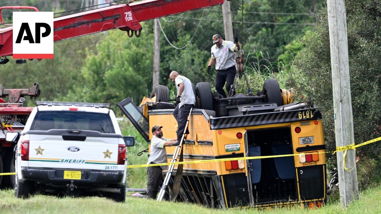 2 dead, including a student, after Florida school bus flips over in crash