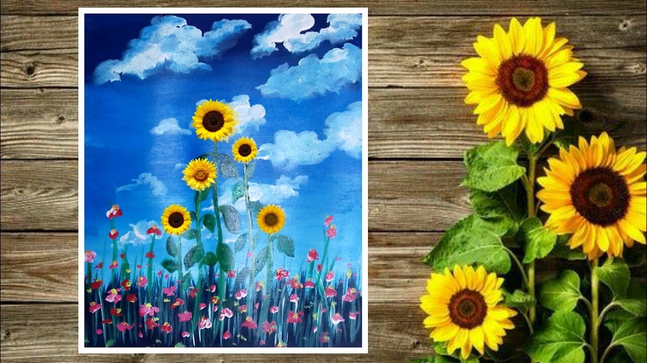 Sunflower Field Drawing Sunflower Drawing Tutorial For Beginners Sunflower Trishna Art Crafts Youtube