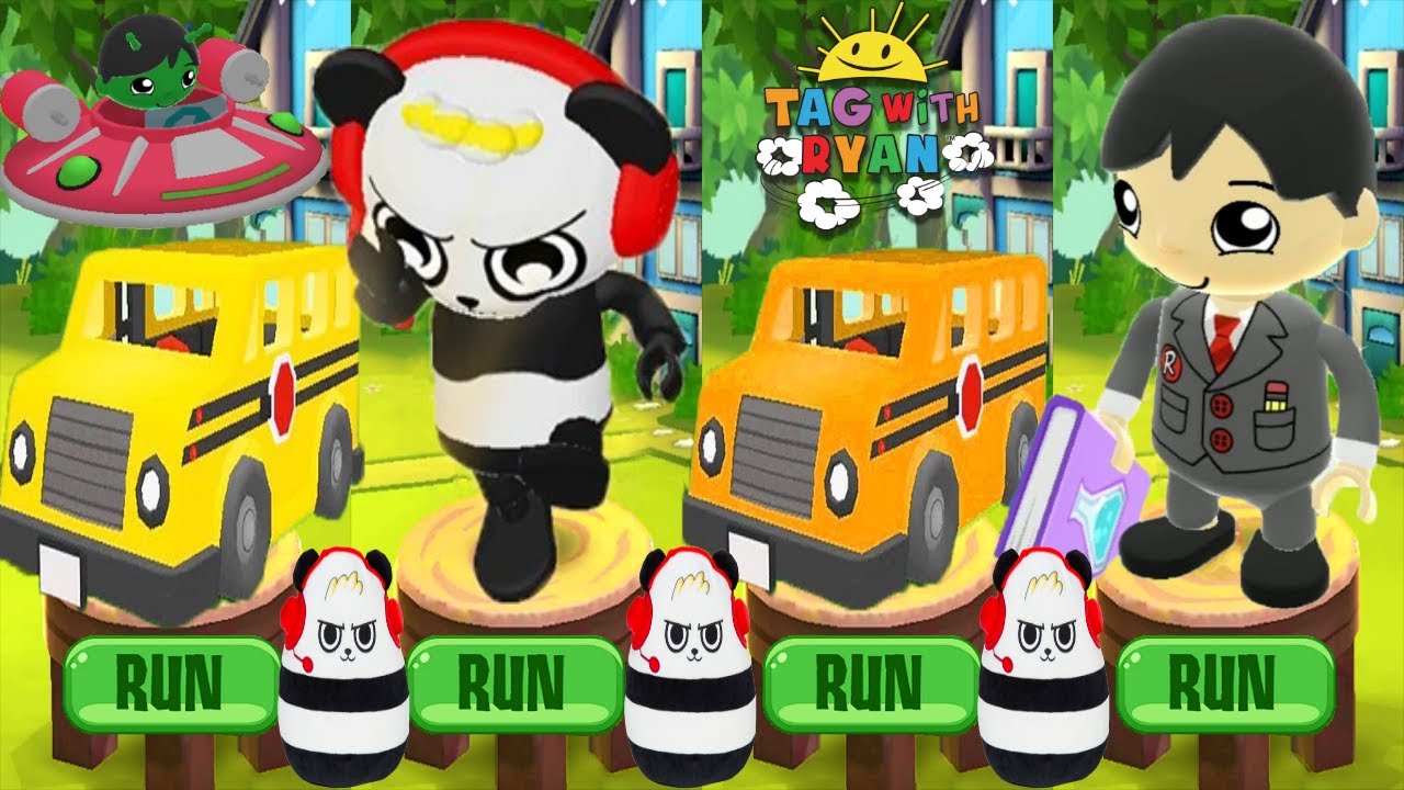 Tag with Ryan Combo Panda Drives USA School Bus vs UK School Bus All Characters Unlocked All Vehicle
