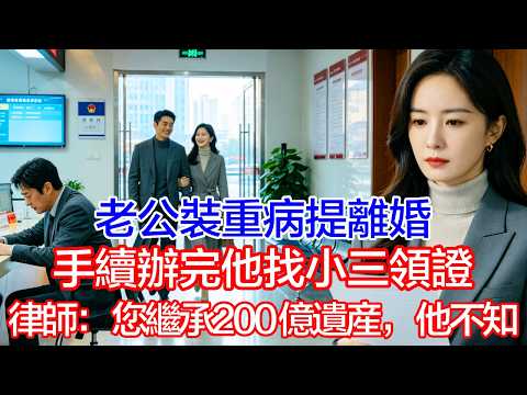 【完結文】 老公裝重病提離婚，手續辦完他找小三領證，律師：您明天繼承200億遺產，他不知？ #情感故事#白月光#小三