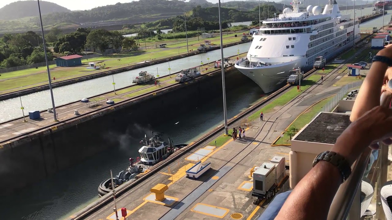 Panama Canal Miraflores Locks Gates Opening and Passing of Cruise Ship ...
