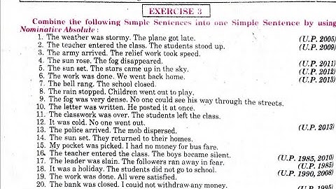 synthesis exercise 3 | synthesis of sentences | nominative absolute the sun rose boys went to school