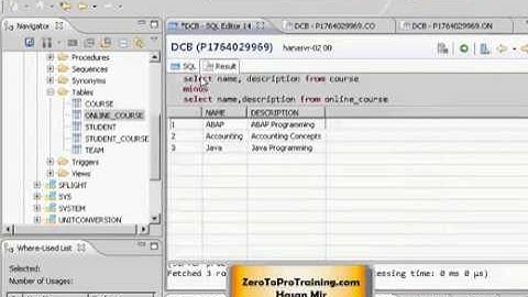 SAP HANA Studio Tutorial 30 - Set Operations: Minus