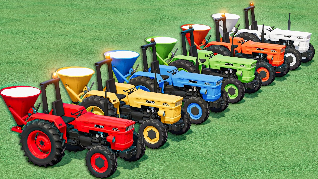 Lime Work With Mini Fiat Tractor - Transporting TRUCKS  Of Colors | Farming Simulator 22