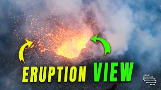 Drone's Close View of a Captivating Volcanic Eruption
