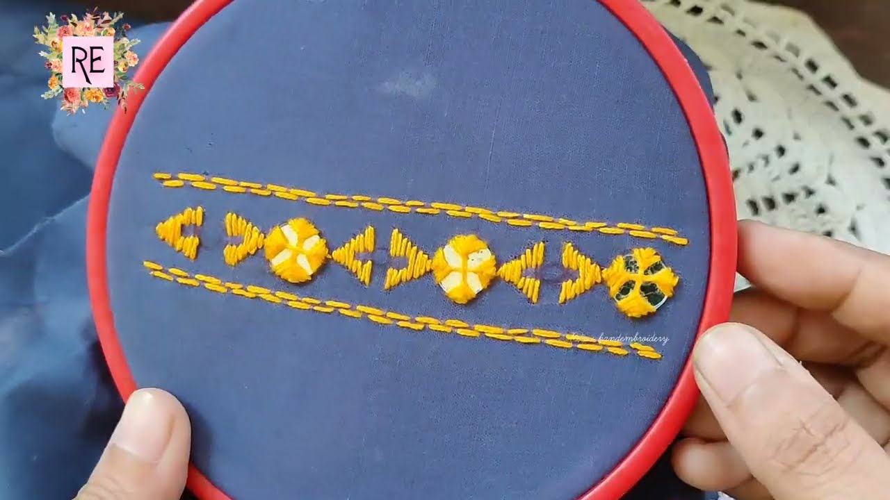 Hand embroidery border design, easy embroidery border design #embroidery