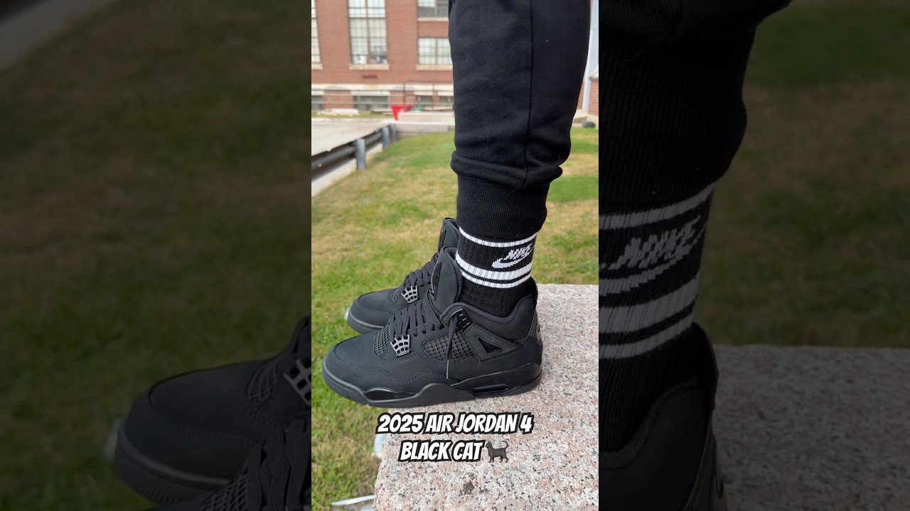 2025 AIR JORDAN 4 BLACK CAT 🐈‍⬛ ON FEET! #2025airjordan4blackcat #nike #shorts