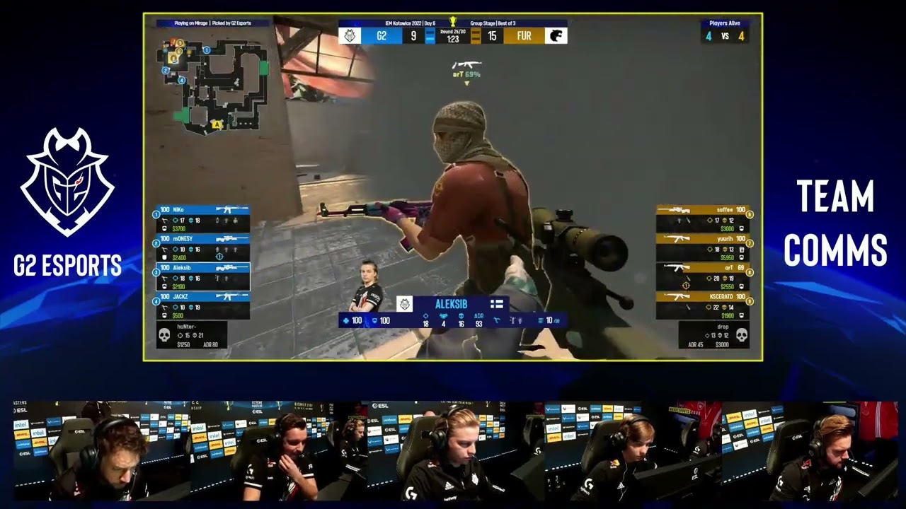 G2 TEAM VOICE COMMS DURING ALEKSIB 3K DEFENDING B SITE | G2 vs FURIA | CSGO IEM Katowice 2022