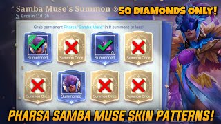 ALL NEW PHARSA SAMBA MUSE SKIN PATTERNS TRICKS | 50 DIAMONDS ONLY! | MOBILE LEGENDS