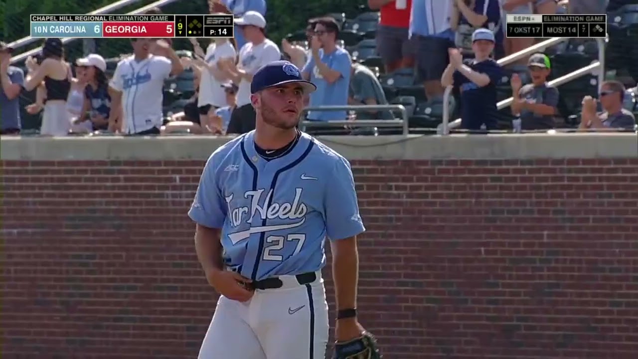 UNC's Vance Honeycutt RISES AT THE WALL to rob Georgia's would-be tying run