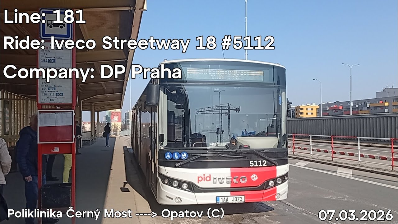 Line: 181 Ride: Iveco Streetway 18 Company: DP Praha to Opatov (C)