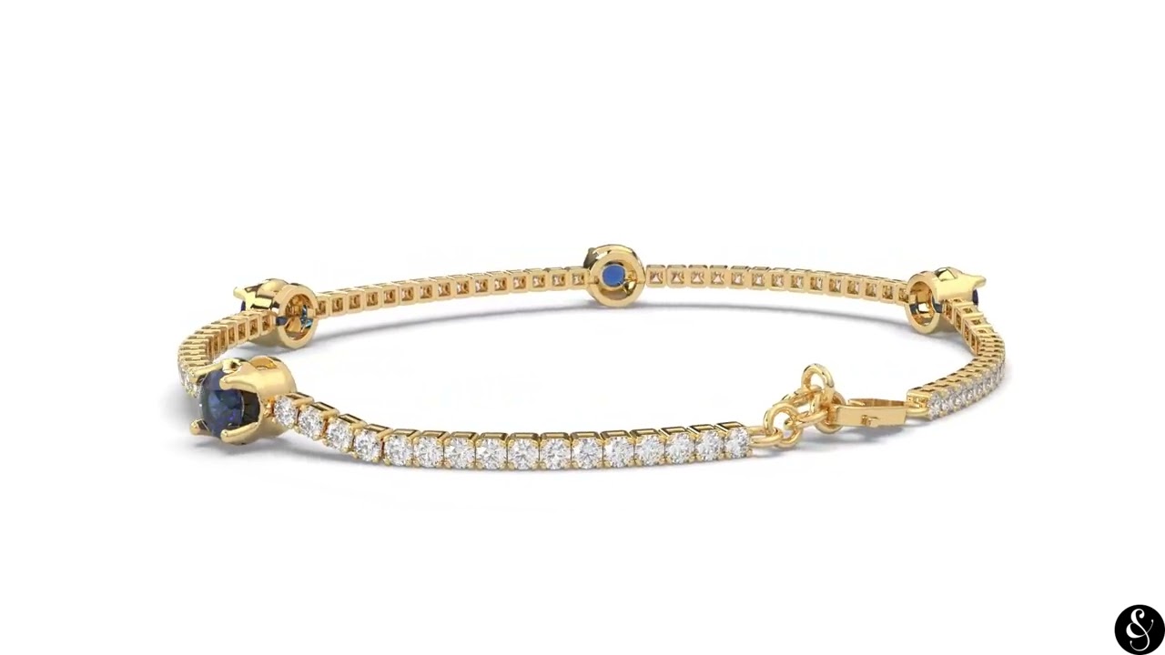 Round Cut Blue Sapphire and Diamond Tennis Bracelet 