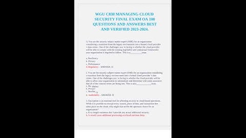 WGU C838 MANAGING CLOUD SECURITY FINAL EXAM OA 100 QUESTIONS AND ANSWERS 2024. GRADED A+