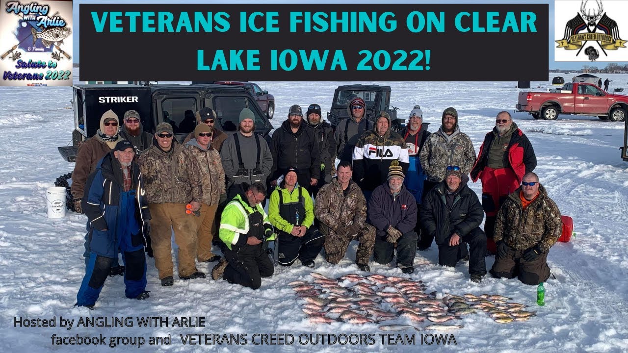 VETERANS ICE FISHING ON CLEAR LAKE IOWA 2022! (Angling with Arlie and