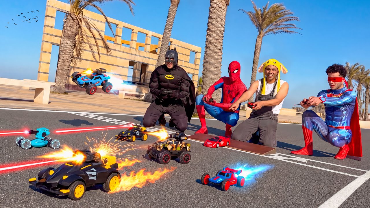 فيلم سباق ( العربيات الخارقه )🏎️🔥😂اسبيدرمان سوبرمان باتمان /  السلسيلي.