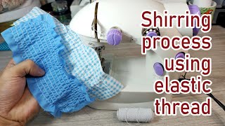 Shirring fabric with elastic thread using mini sewing machine