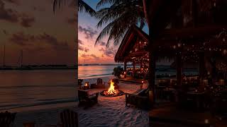 Relaxig sound of burning fire in 4k #beachside #natural sound  # calm sound of water