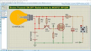 Schéma de Montage d'un interrupteur ON/OFF à base du MOSFET IRF3205 + Bouton poussoir, Télérupteur