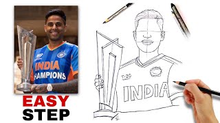 How to draw Suryakumar Yadav | ICC T-20 World cup Suryakumar Yadav with Champions trophy drawing