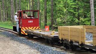 Moving flat cars out of the yard at Eau Galle Scenic Railway