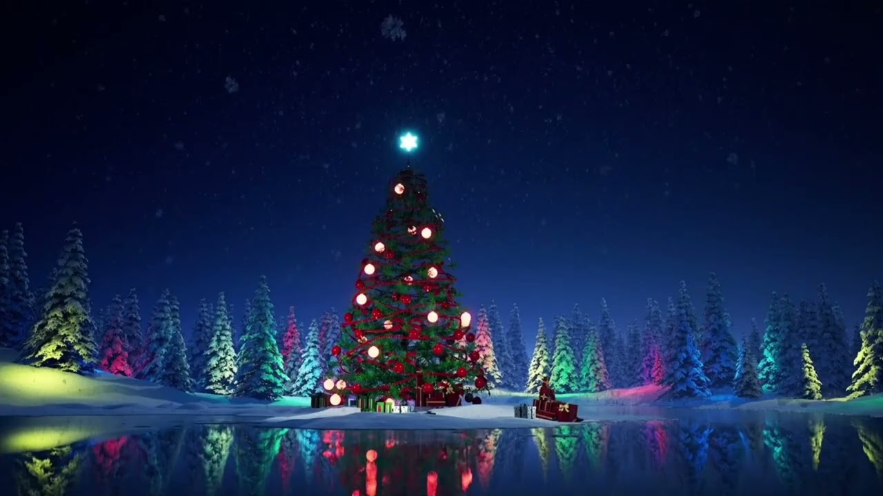 Frame TV Art: Santa Flying over Christmas Tree Lake 4K