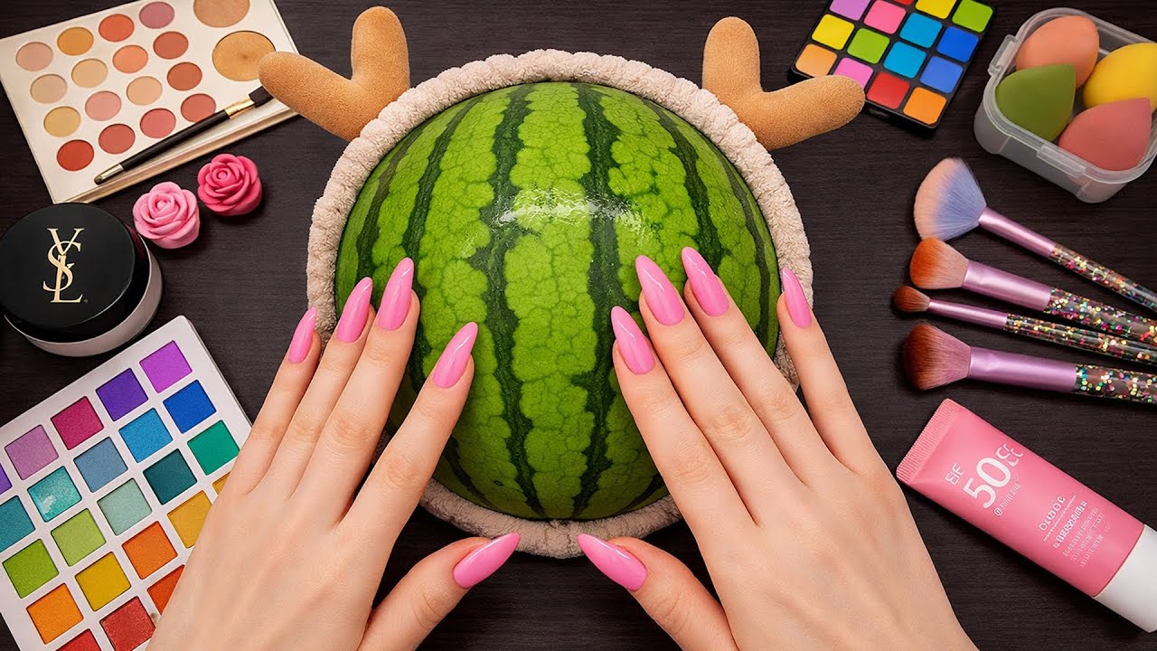 ASMR Makeup on Watermelon (No Talking) 04
