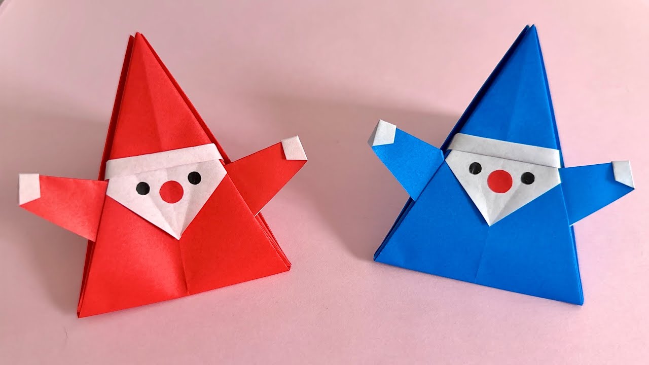 クリスマス 折り紙】簡単！立体サンタクロースの折り方 そのまま飾れる