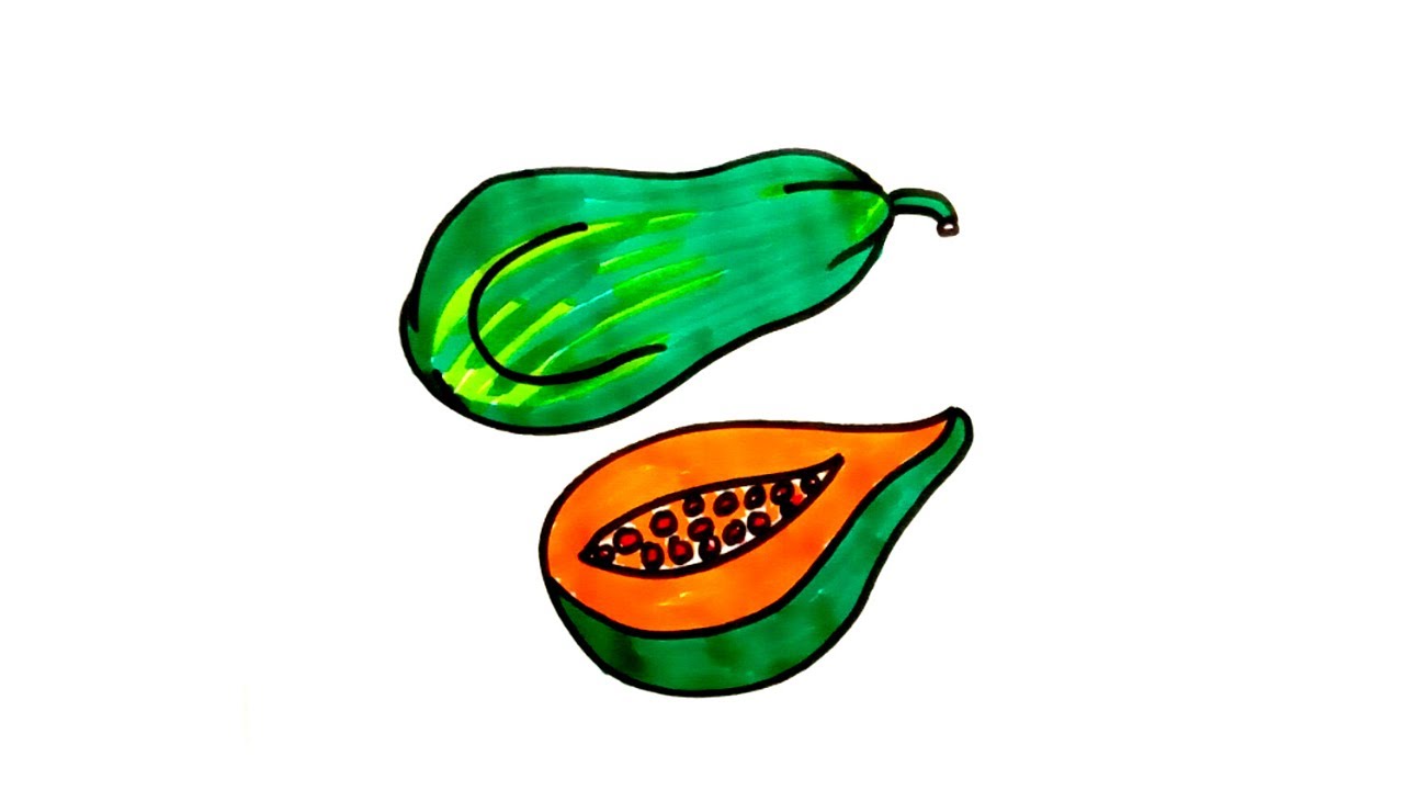 How To Draw Papaya Drawing For Kids With "C" Papaya Drawing Simple